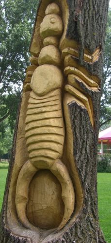 Sculpture sur bois arbre tronc Villeneuve d'Ascq Michel Cabusa parc du héron